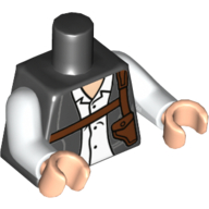 Lego Torso Jacket with White Button Up Shirt and Dark Brown Shoulder Holster Print (Chief O'Hara), White Arms, Light Nougat Hands / Black