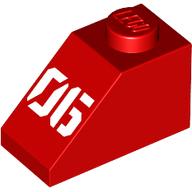 Lego Brick Sloped 45° 2 x 1 with Bottom Pin with White '06' print / Red