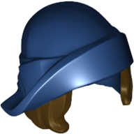 Lego Hair and Hat, Soft Folded Brim Hat over Dark Brown Bob Cut Hair Pattern / Dark Blue
