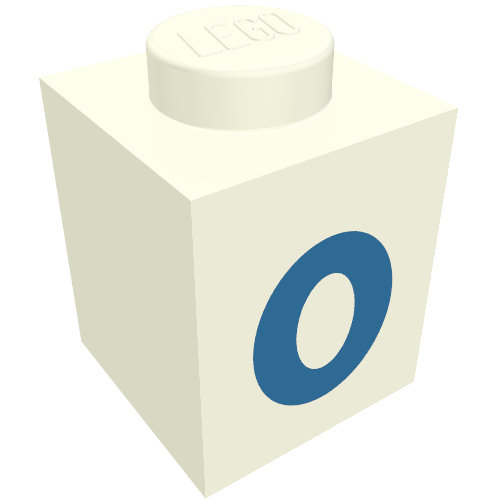 Lego Brick 1 x 1 with Blue '0' Print (Bold Font) / White
