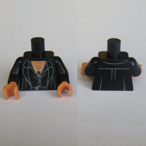 Lego Torso Jacket, Open over Open Shirt, Hairy Chest, Belt and Pendent Print, Black Arms, Nougat Hands / Black