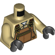Lego Torso Overalls, Medium Nougat with Zipper, Over Shirt Print, Tan Arms, Black Hands / Tan
