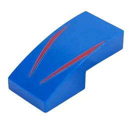 Brick Curved 2 x 1 No Studs with Red Stripes Print / Blue