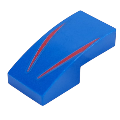 Lego Brick Curved 2 x 1 No Studs with Red Stripes print / Blue
