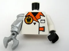 Torso Agents Villain Jacket with Orange Lapels and Buckle Pattern / White Arm Left / Metallic Silver Mech Arm Right / Black Hand Left / Pearl Light Gray Claw Right