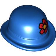 Lego Hat, Bowler with Red Flower with Yellow Centre Print