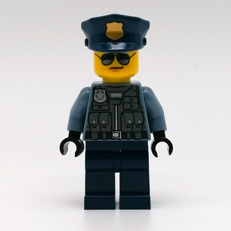 Lego Police Officer, Sand Blue Torso, Dark Blue Legs