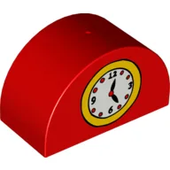 Duplo Brick 2 x 4 x 2 Curved Top with Clock Print / Red
