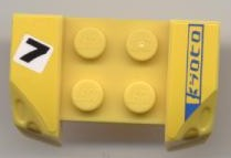 Lego Vehicle, Mudguard 2 x 4 with Headlights Overhang with Black Number 7 and 'Kyoto' Pattern (Stickers) - Set 8124