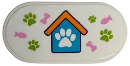 Tile, Round 2 x 4 Oval with Medium Azure and Orange Pet House, Lime Paw Prints and Bright Pink Bones and Fish Pattern (Sticker) - Set 41718