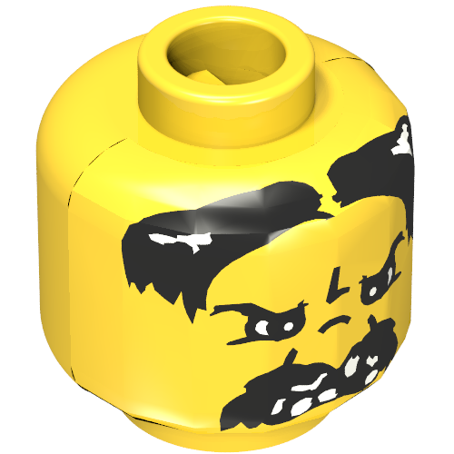 Lego Minifig Head Bandit, Moustache Black Angry and Missing Teeth Print [Blocked Open Stud] / Yellow