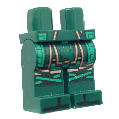 Lego Hips and Dark Green Legs with Green and Copper Armor, Knee Straps and Black Zoris Print / Dark Green