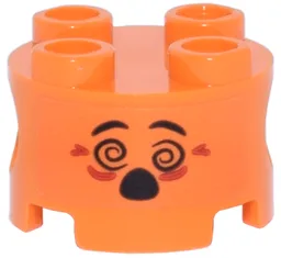 Brick, Round 2 x 2 with Pin Holes with Black Eyebrows, Spiral Eyes and Open Mouth, Red Wrinkles Pattern (Sticker) - Set 71490