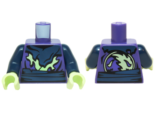 Lego Torso Ninjago Tattered Dark Blue and Yellowish Green Robe and Dark Blue Belt Pattern / Dark Blue Arms / Yellowish Green Hands