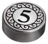 Tile Round 1 x 1 with Black Coin Print with 5 Mark