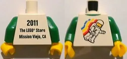 Torso Classic Space Minifigure Floating Front, 2011 The LEGO Store Mission Viejo, CA Back Pattern / Green Arms / Yellow Hands