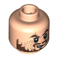 Lego Minifig Head Hector Barbossa, Ragged Brown Beard Print / Light Nougat