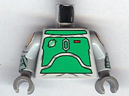 Lego Torso SW Mandalorian Green Armor Panels Pattern / Light Gray Arms with SW Boba Fett Pattern / Dark Gray Hands