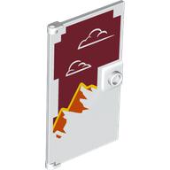 Lego Door 1 x 4 x 6 Smooth with White Clouds, Orange Mountains on Dark Red Background print