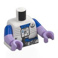 Lego Torso, Dual Molded Arms with Pilot Suit, Hose, New Republic Logo print, Blue Sleeves Pattern, Lavender Arms and Hands / White