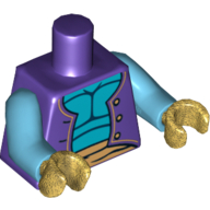 Lego Torso Vest and Gold Sash over Medium Azure Bare Chest Print, Medium Azure Arms, Pearl Gold Hands / Dark Purple