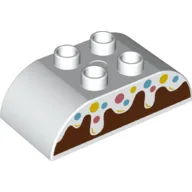 Duplo Brick 2 x 4 Curved Top with Cake with Frosting and Sprinkles Print / White