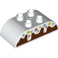 Lego Duplo Brick 2 x 4 Curved Top with Cake with Frosting and Sprinkles Print / White