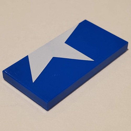 Lego Tile 2 x 4 with Half White Star print / Blue