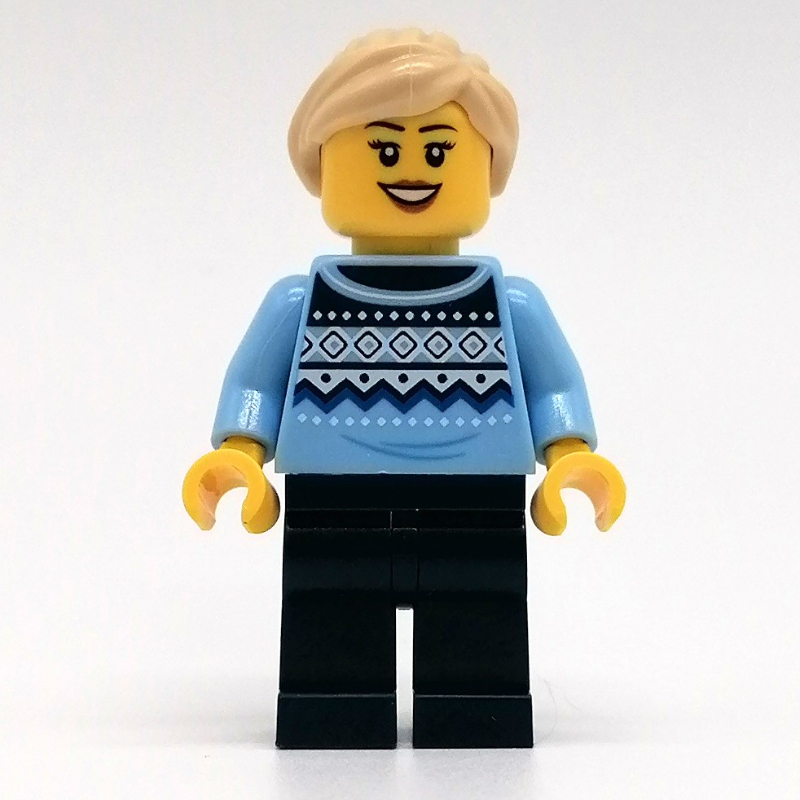 Lego Bright Light Blue Torso, Dark Blue Legs, Tan Hair