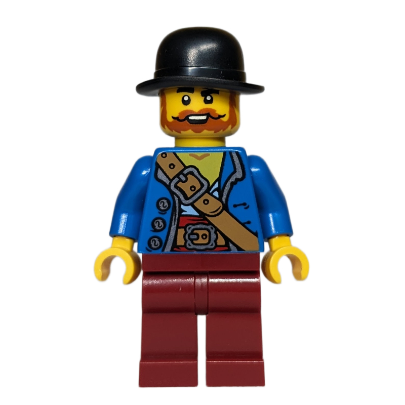 Lego Robber, Blue Torso, Dark Red Legs, Black Hat
