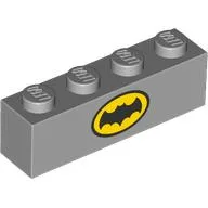 Brick 1 x 4 with Yellow/Black Batman Logo on Both Sides Print / Light Bluish Gray