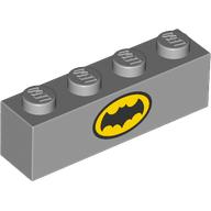 Lego Brick 1 x 4 with Yellow/Black Batman Logo on Both Sides print / Light Bluish Gray