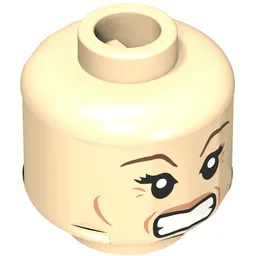 Minifig Head Narcissa Malfoy, Dark Brown Eyebrows and Crow's Feet Smiling / Angry Print / Light Nougat