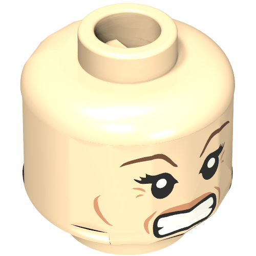 Lego Minifig Head Narcissa Malfoy, Dark Brown Eyebrows and Crow's Feet Smiling / Angry Print / Light Nougat