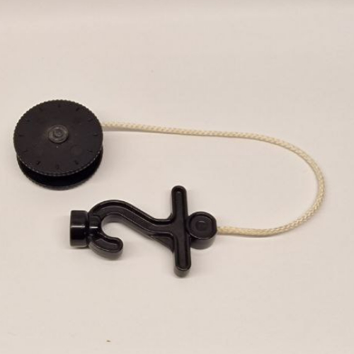 Lego Duplo Winch Drum Narrow with White String and Black Thick Hook with Stud Case and Horizontal Bar / Black