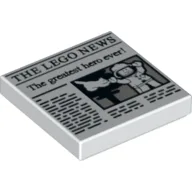 Tile 2 x 2 with 'THE LEGO NEWS' and 'The greatest hero ever!' Print / White