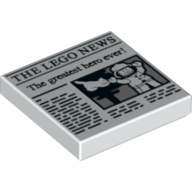 Lego Tile 2 x 2 with 'THE LEGO NEWS' and 'The greatest hero ever!' Print