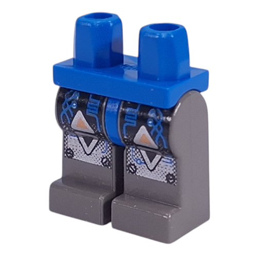 Lego Hips and Dark Gray Legs with Insectoid Blue Circuitry over Black and Silver Background Print / Blue