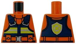 Torso Jacket, Dark Blue Safety Vest with Lime and Silver Reflective Stripes, Belt with Buckle, Coast Guard Logo on Back Pattern / Reddish Orange