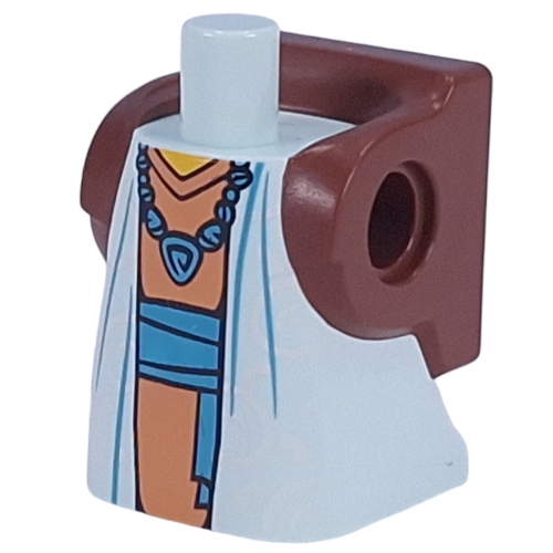 Lego Torso with Dress with Robe, Orange Dress, Dark Azure Necklace, Sash print / Light Aqua