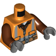 Lego Torso Safety Vest with Reflective Stripes, Reddish Brown Shirt, Belt with Pouches and Pliers Print, Reddish Brown Arms, Dark Bluish Gray Hands / Orange
