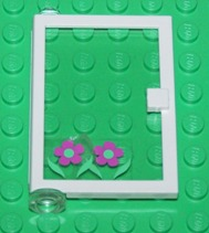 Lego Door 1 x 4 x 5 Left with Trans-Clear Glass and Flowers Pattern (Sticker) - Set 6418