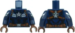Torso Armor with Silver Star, Stripes, and Buckles, Reddish Brown Straps and Belt, and Black Muscle Highlights Pattern / Dark Blue Arms with Silver Armor, Black Outlines, and Sand Blue SHIELD Logo Pattern / Reddish Brown Hands / Dark Blue