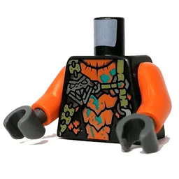 Torso Armor, Skull, Straps, Orange Scales Print, Orange Arms, Dark Bluish Gray Hands / Pearl Titanium