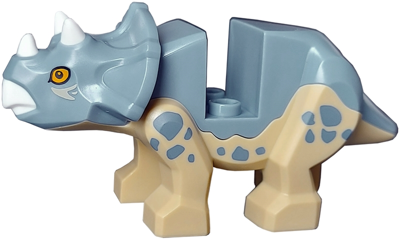 Lego Animal, Dinosaur, Triceratops, Baby, Tan Underside, Sand Blue Spots Print / Tan