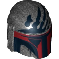 Helmet Mandalorian with Holes, Dark Red Visor and Black Handprint Print / Pearl Titanium