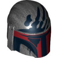 Lego Helmet Mandalorian with Holes, Dark Red Visor and Black Handprint Print / Pearl Titanium