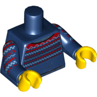 Lego Torso Sweater with Red and Bright Light Blue Pattern Print, Dark Blue Arms, Yellow Hands / Dark Blue