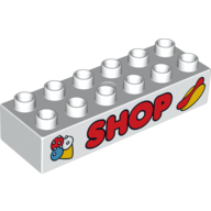 Lego Duplo Brick 2 x 6 with Ice Cream Cone, 'SHOP', and Hot Dog Print