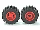 Wheel 11mm D. x 12mm, Hole Notched for Wheels Holder Pin with Black Tire 21mm D. x 12mm - Offset Tread Small Wide, Band Around Center of Tread (6014b / 87697) / Red
